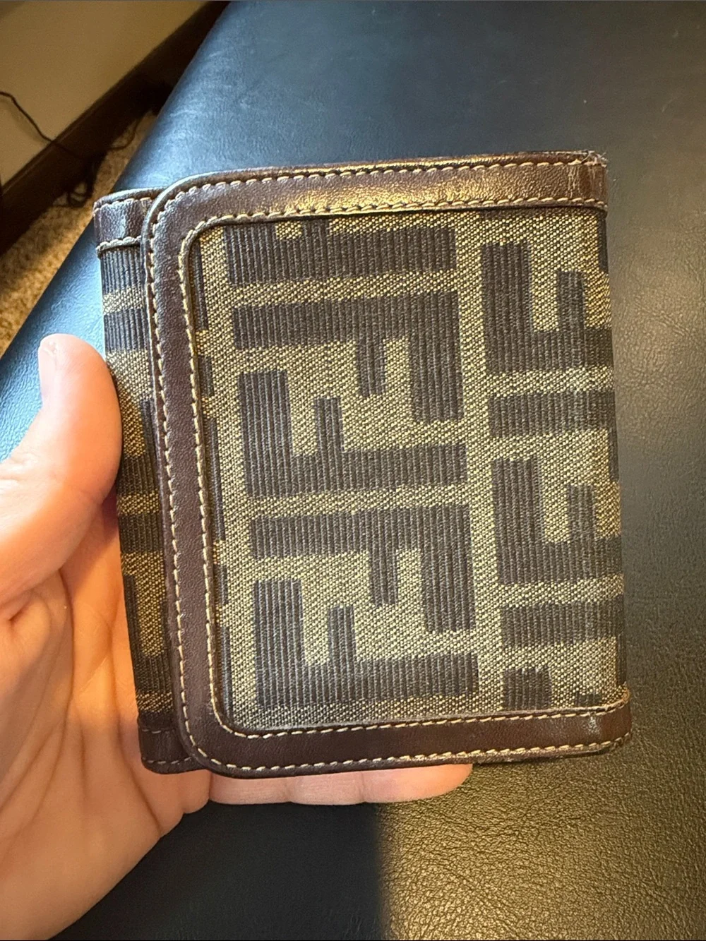 Fendi Zucca Monogram Bifold Wallet in Brown and Black with Coin Pouch